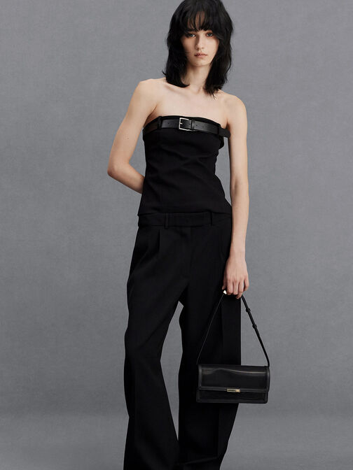 Mesh & Leather Shoulder Bag, Black, hi-res