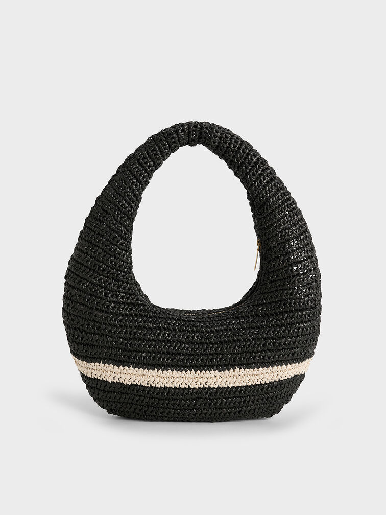 Bolso hobo holgado Allegra tejido, Negro, hi-res