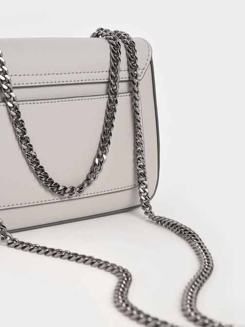 Double Chain Link Crossbody Bag, Grey, hi-res