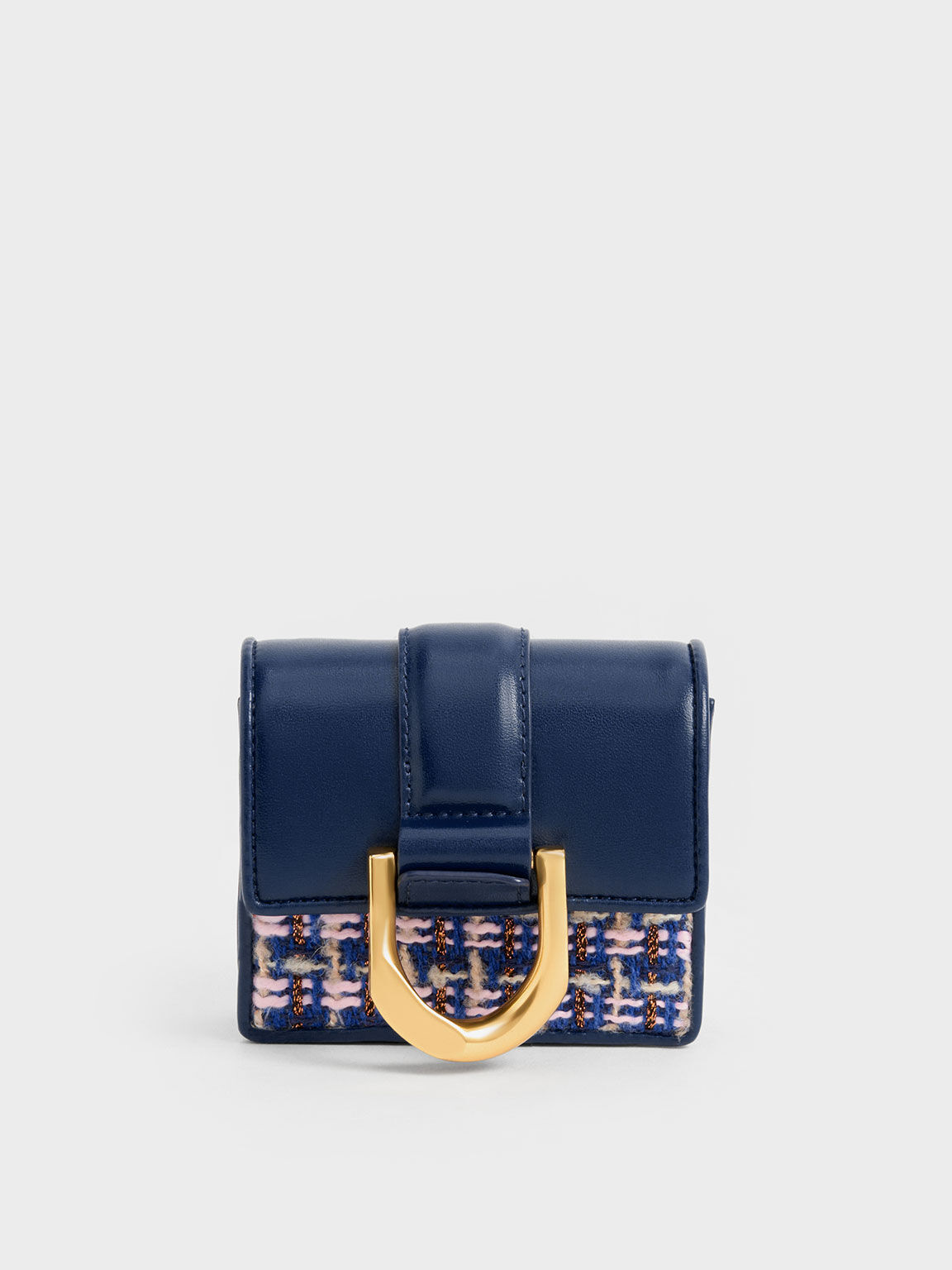 Gabine Tweed Chain-Link Cardholder, Navy, hi-res