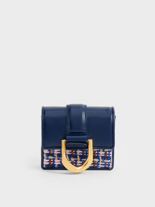 Gabine Tweed Chain-Link Card Holder, Navy, hi-res