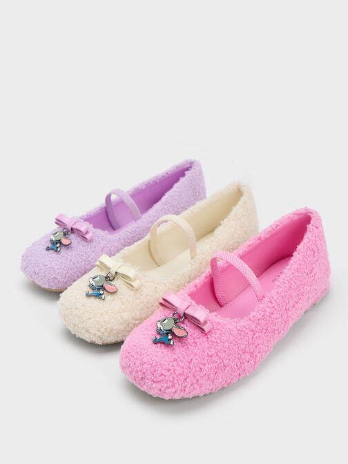 Girls' Judy Hopps Furry Bow Ballerinas, Chalk, hi-res