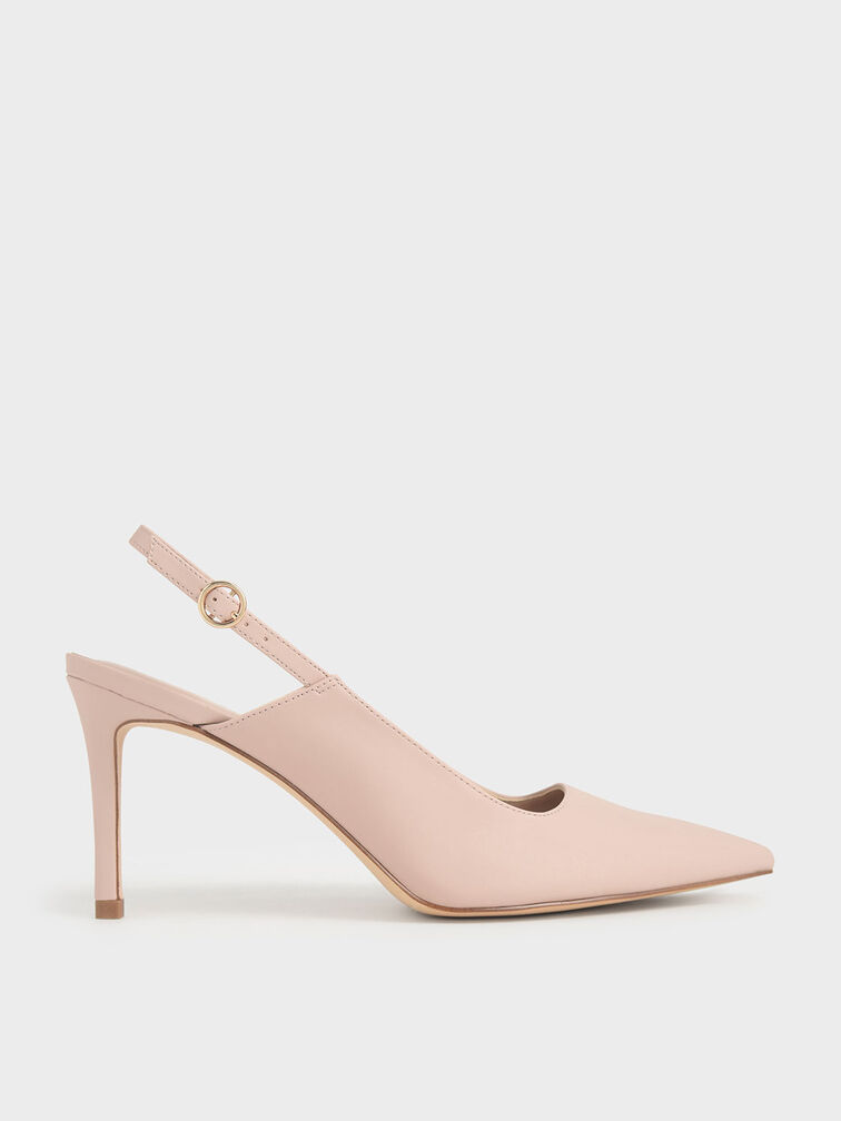 Pointed Toe Slingback Pumps, Nude, hi-res