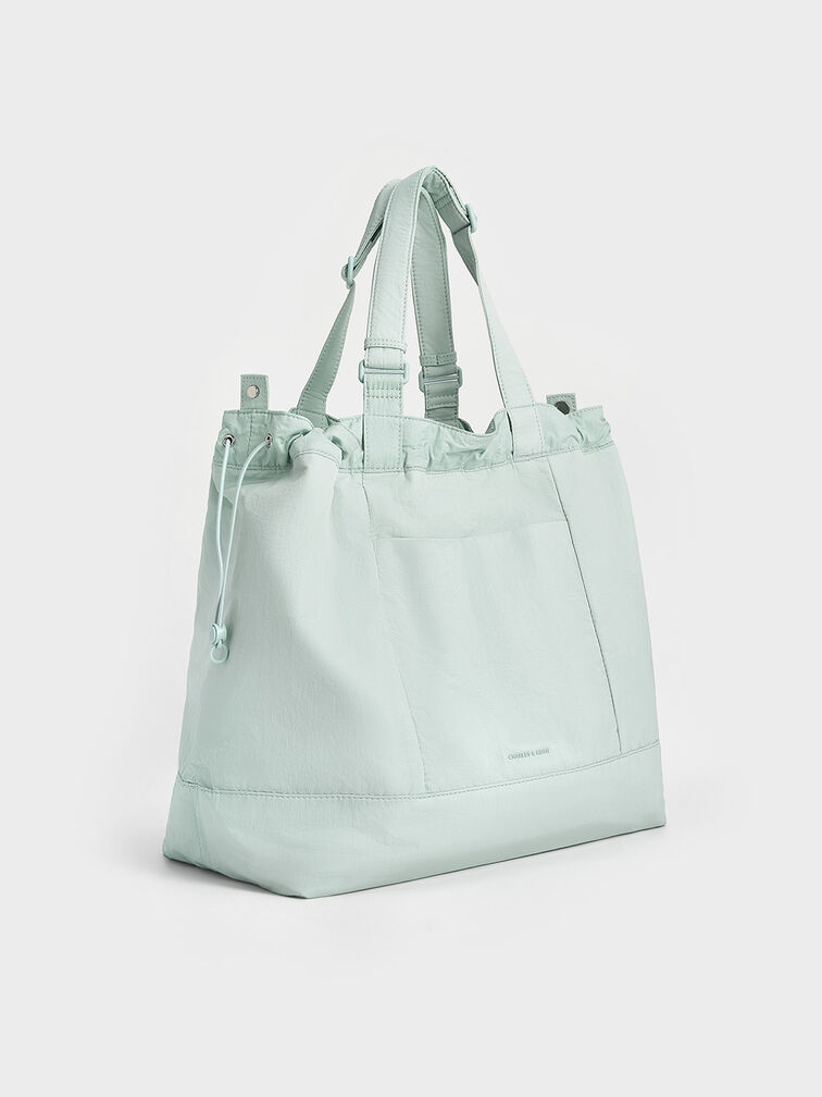 Bolso tote reversible Terra de nylon, Verde salvia, hi-res
