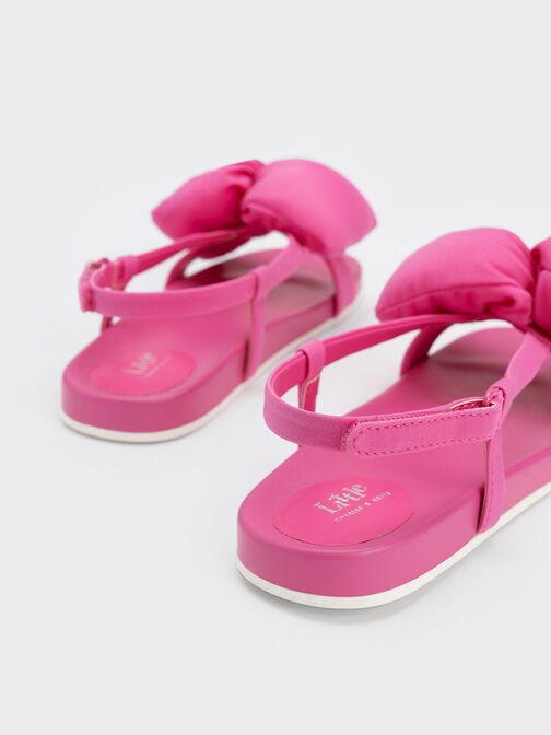 Girls' Puffy Bow Sandals, Fuchsia, hi-res