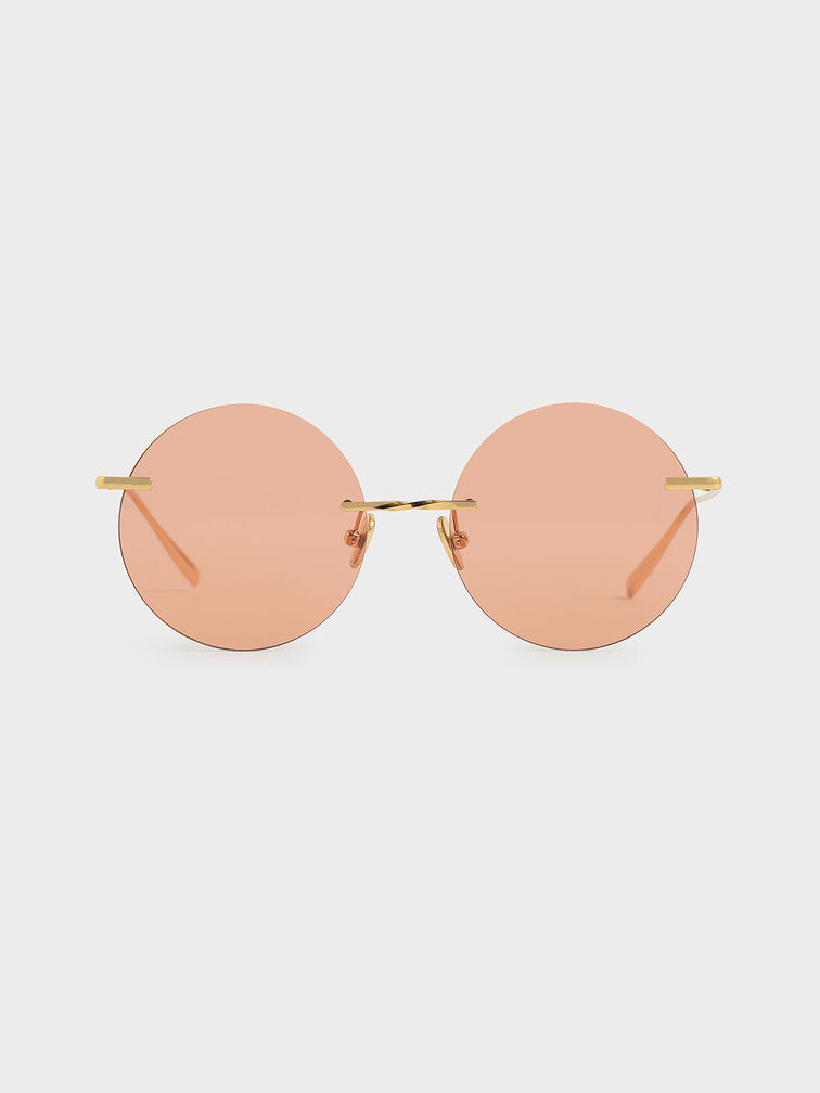 Round Rimless Sunglasses, Orange, hi-res