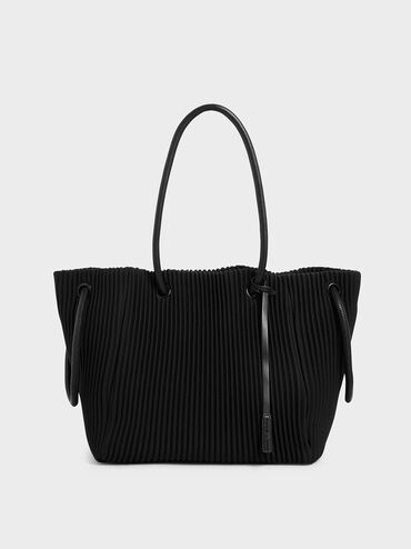 Neoprene Drawstring Tote Bag, Black, hi-res