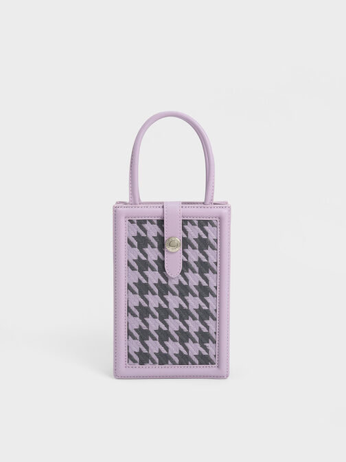 Este Belted Houndstooth Phone Pouch, Lilac, hi-res