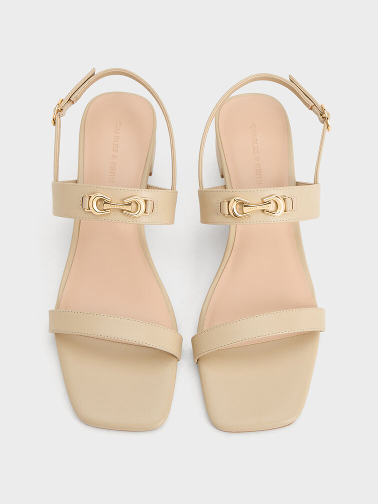 Metallic-Accent Slingback Sandals, Taupe, hi-res