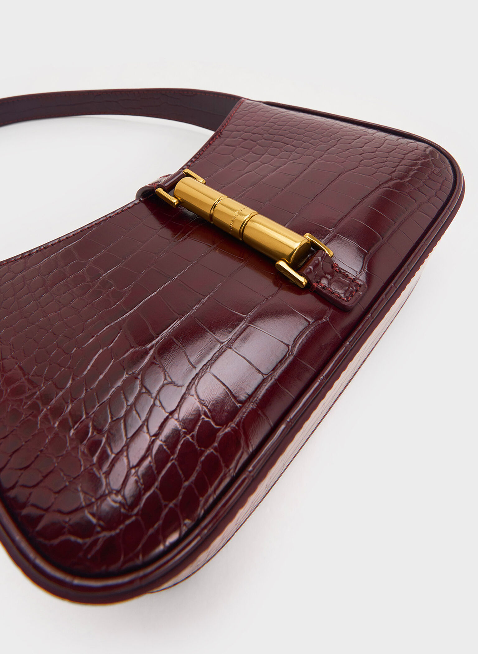 Cesia Croc-Effect Metallic-Accent Shoulder Bag, Burgundy, hi-res