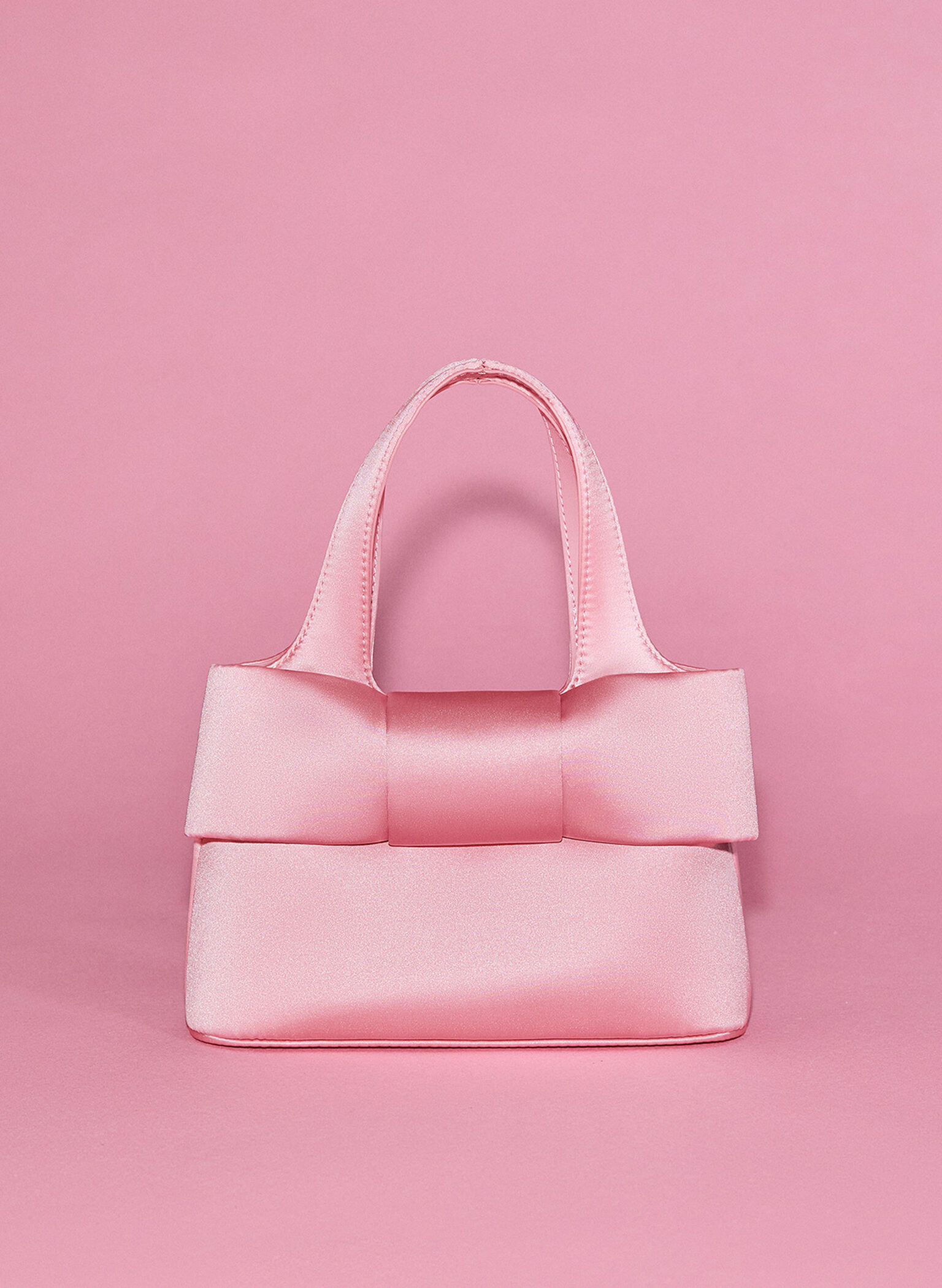 Satin Bow Bucket Bag, Flamingo Pink, hi-res