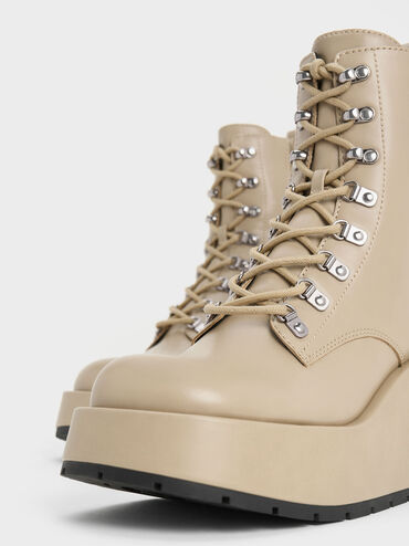 Lace-Up Platform Wedge Ankle Boots, Taupe, hi-res