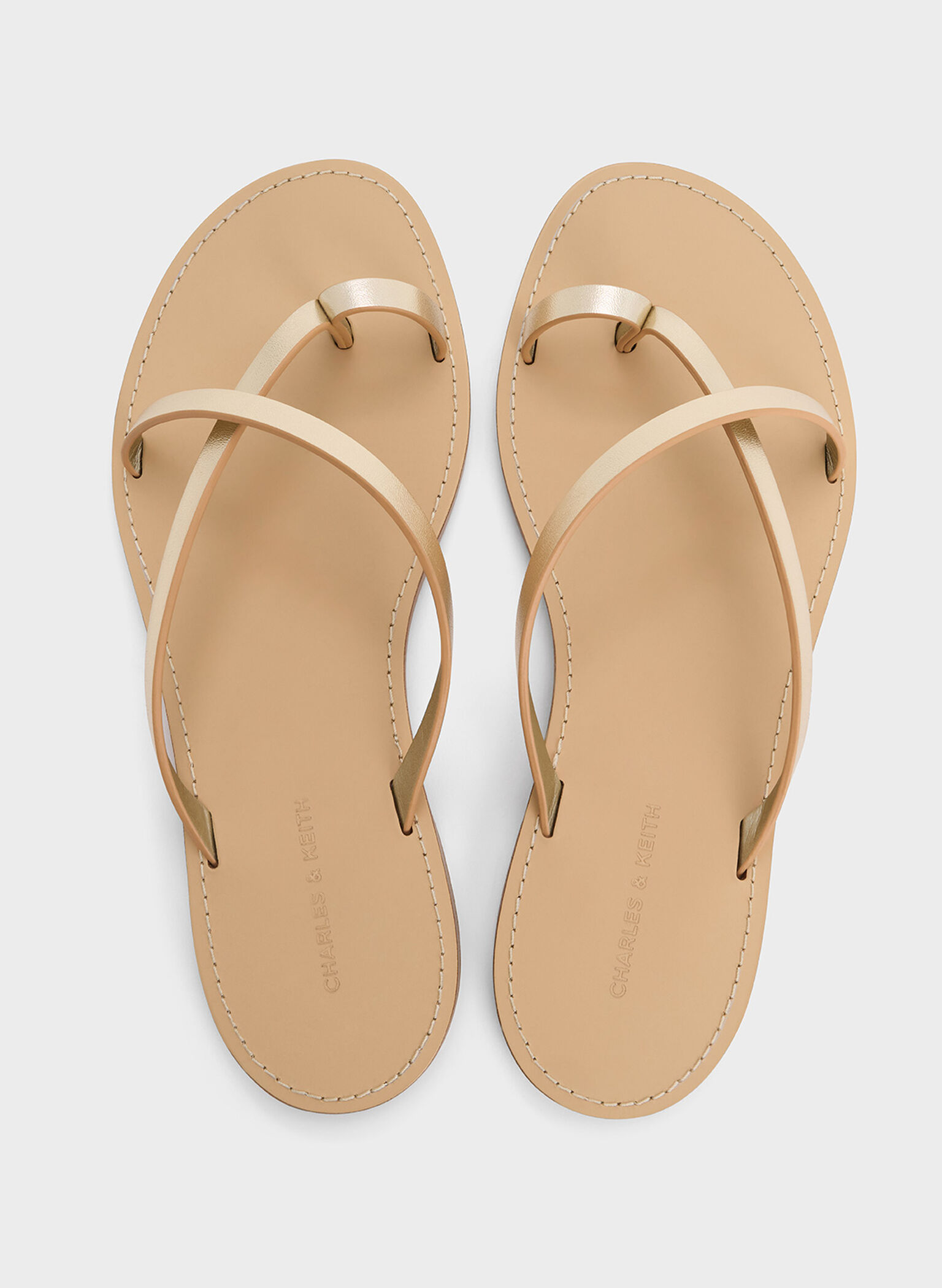 Metallic Asymmetric Strappy Toe-Ring Sandals, Light Gold, hi-res