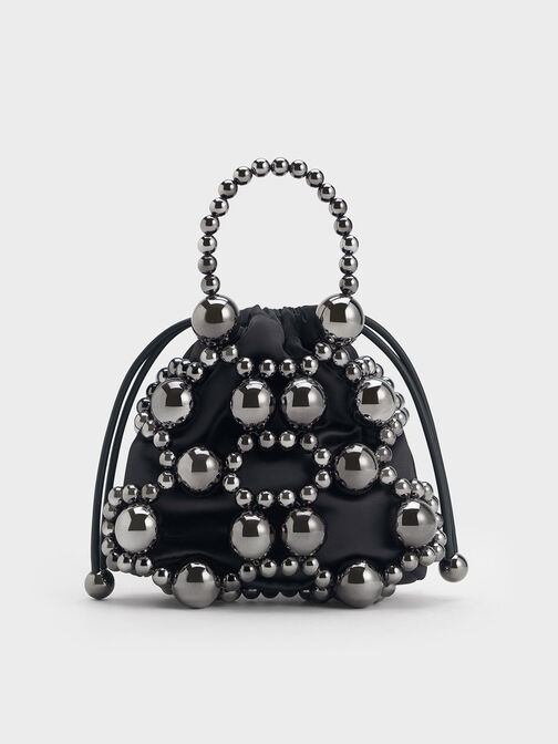 Beaded Top Handle Bag, Jet Black, hi-res