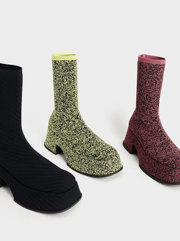 Knitted Platform Sock Boots, Yellow, hi-res