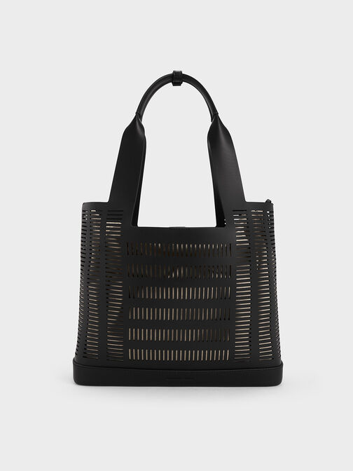 Delphi Cut-Out Tote Bag, Black, hi-res