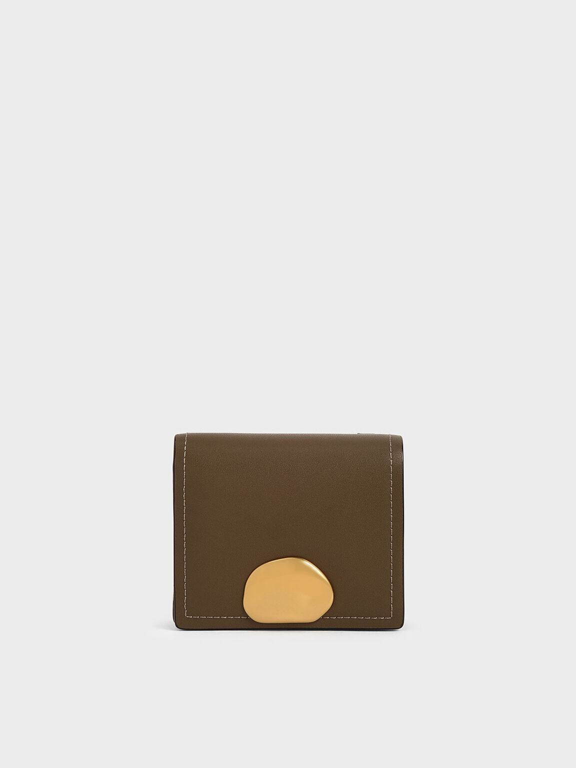 Metallic Accent Snap Button Card Holder, Khaki, hi-res