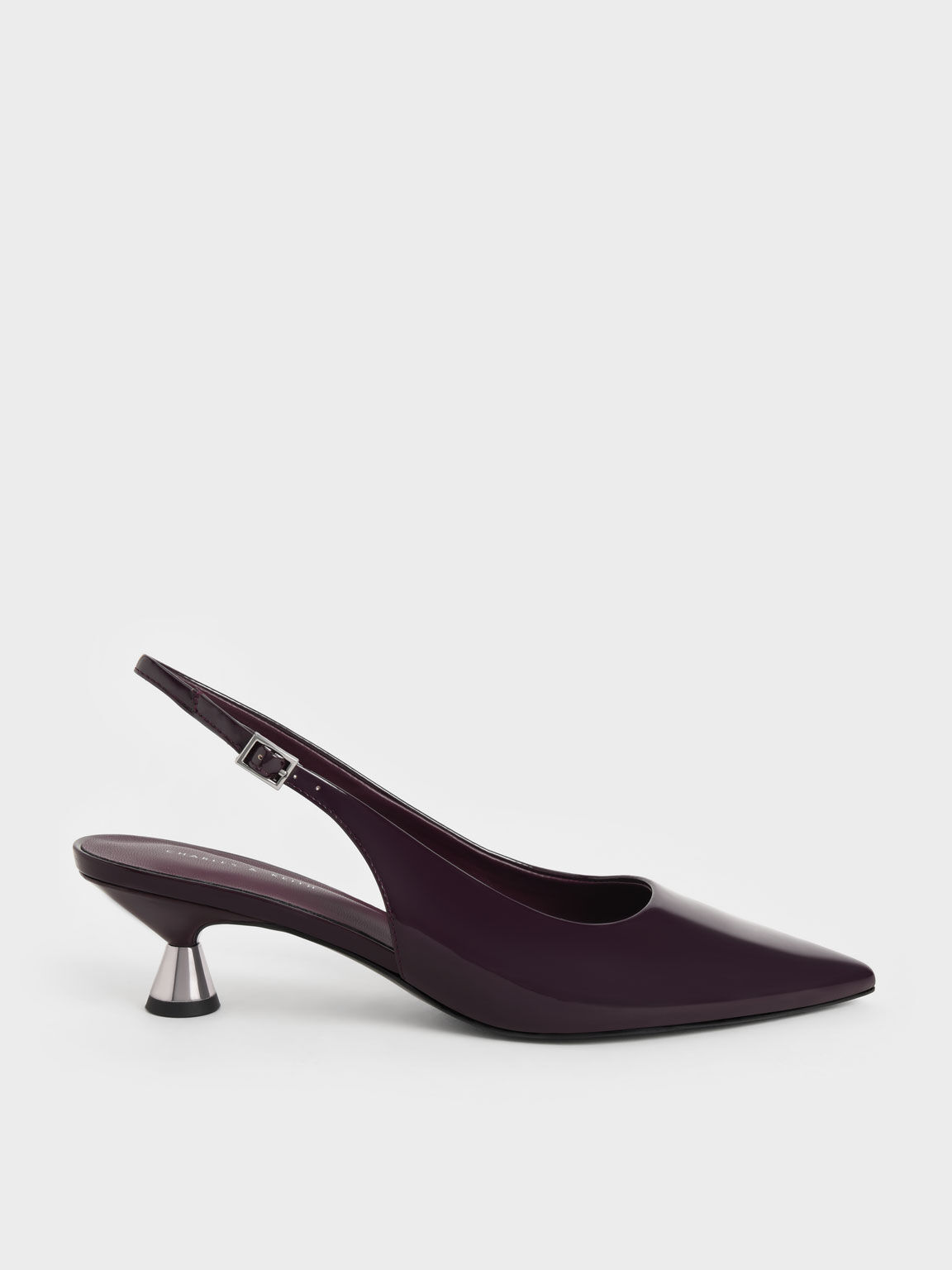 Zapatos Destalonados de Charol con Tacón Tipo Carrete, Maroon, hi-res