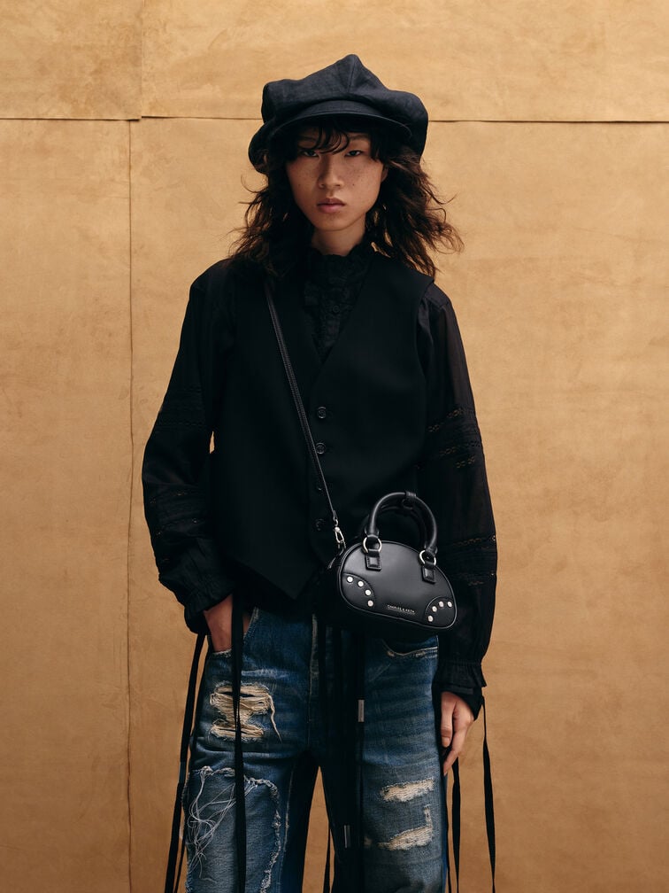 Sac à main clouté Bobbie, Noir, hi-res