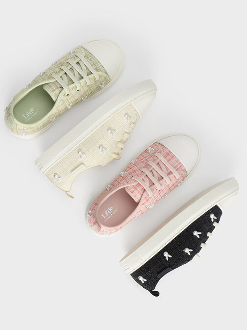 Girls' Bunny Tweed Sneakers, Pink, hi-res