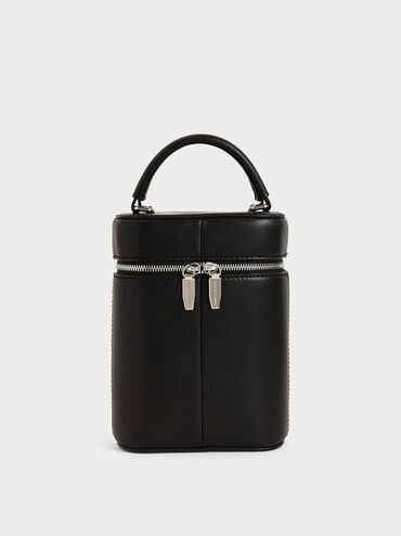 Two-Way Zip Bucket Bag, Black, hi-res