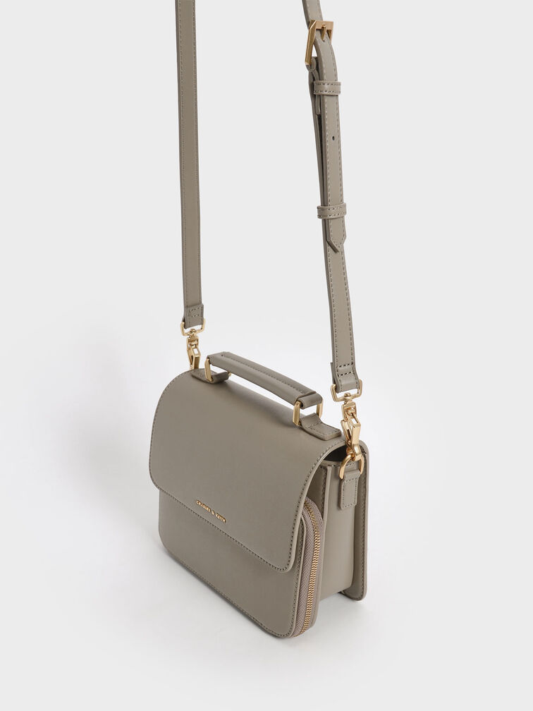 CHARLES & KEITH Two-Tone Faux Leather Front-Logo Top-Handle Crossbody Bag  for Women - Olive and Beige price in Egypt,  Egypt