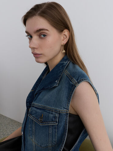 Pendientes colgantes de estrella de cristal con diseño de hada de jengibre Athalia, Dorado, hi-res