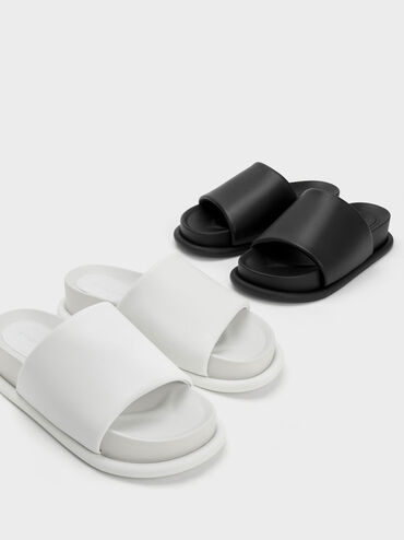 Padded Strap Slide Sandals, White, hi-res