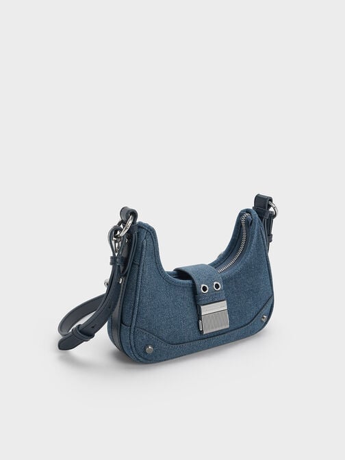 Bolso hobo Winslet de mezclilla con tira tipo cinturón, Azul mezclilla, hi-res