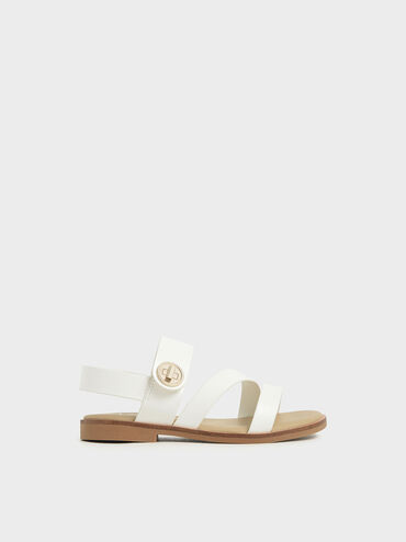 Girls' Yara Metallic Buckle Sandals, White, hi-res