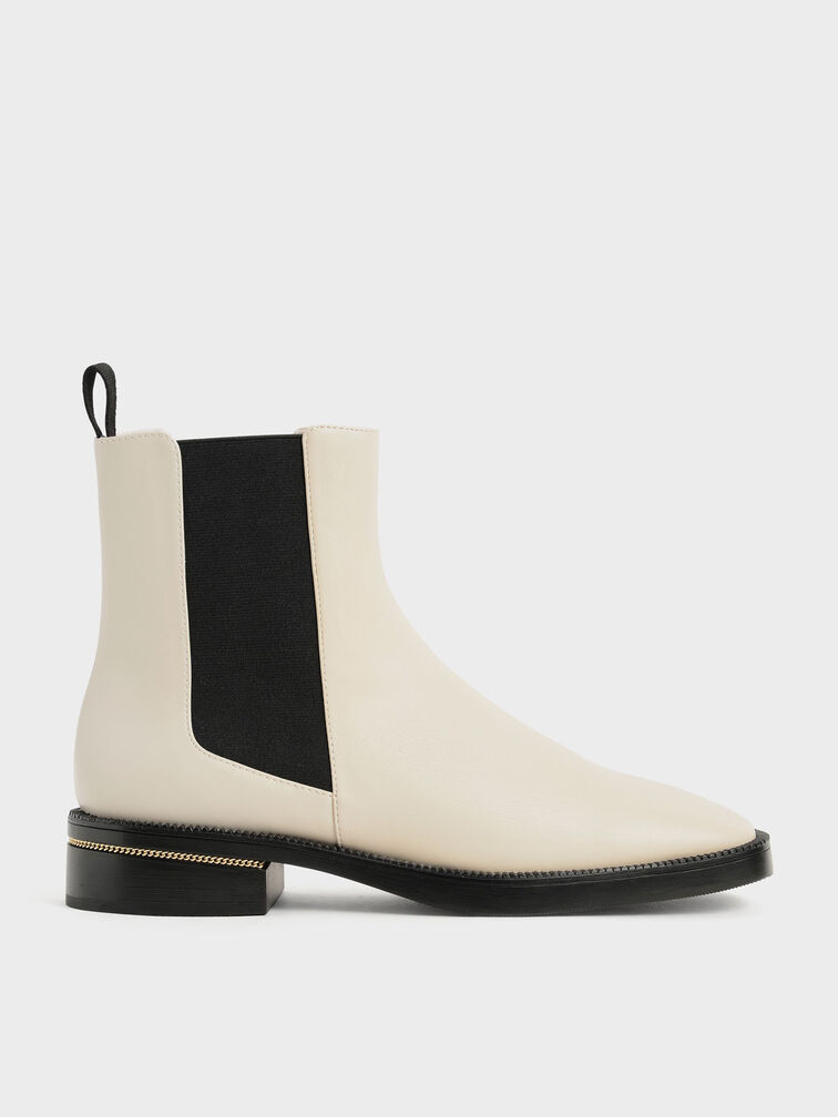 Chain-Trim Heel Chelsea Boots, Chalk, hi-res
