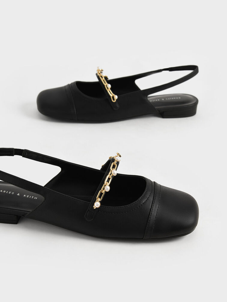Beaded Chain-Link Slingback Mary Janes, Black, hi-res