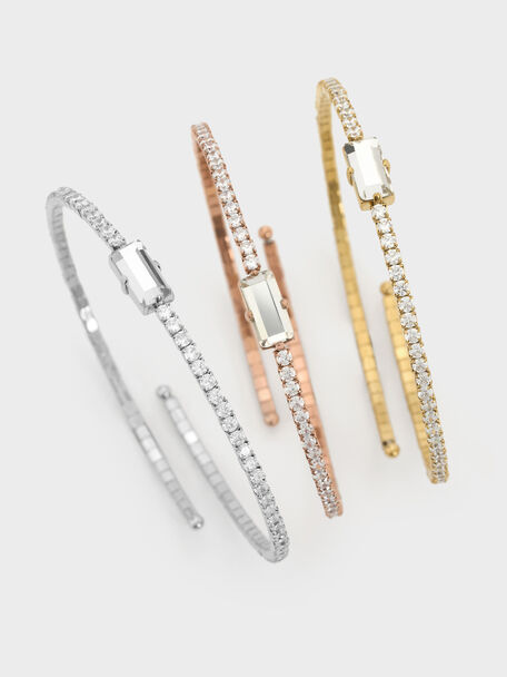 Quincy Crystal Open Bangle, Silver, hi-res