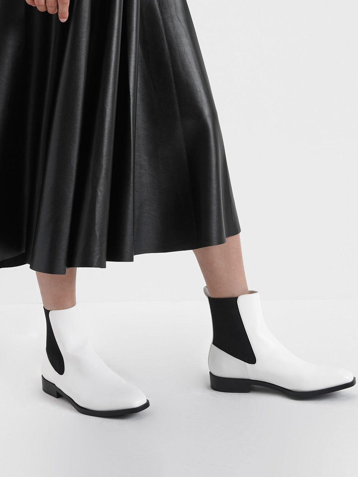 White Two Tone Mini Square Toe Chelsea Boots Charles Keith Id