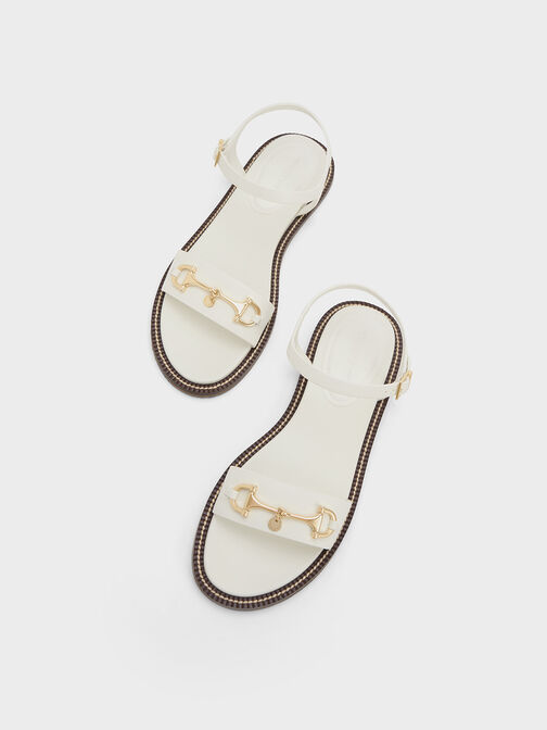 Horsebit Back Strap Sandals, White, hi-res