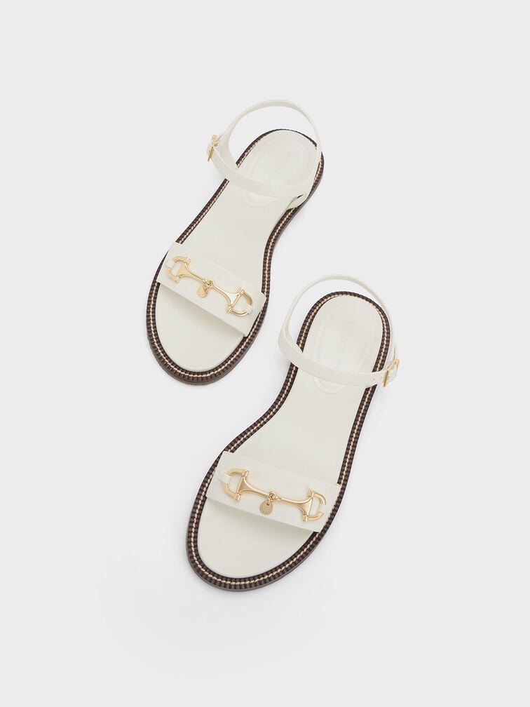 Horsebit Back Strap Sandals, White, hi-res