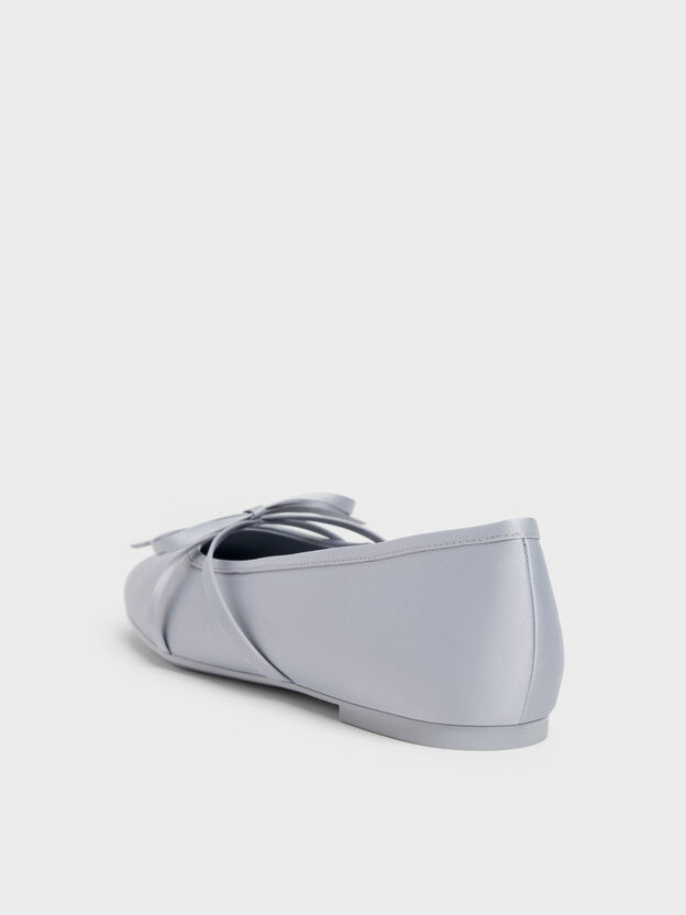 Satin Bow Ballet Flats, Grey, hi-res