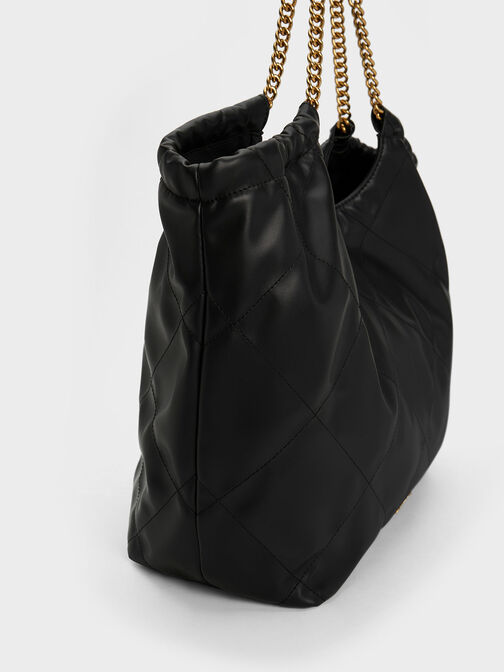 Bolso tote de asa trenzada, Negro, hi-res