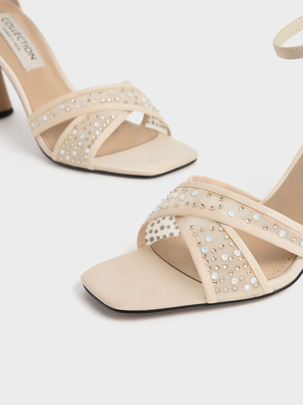 Blythe Mesh & Satin Embellished Sandals, Nude, hi-res
