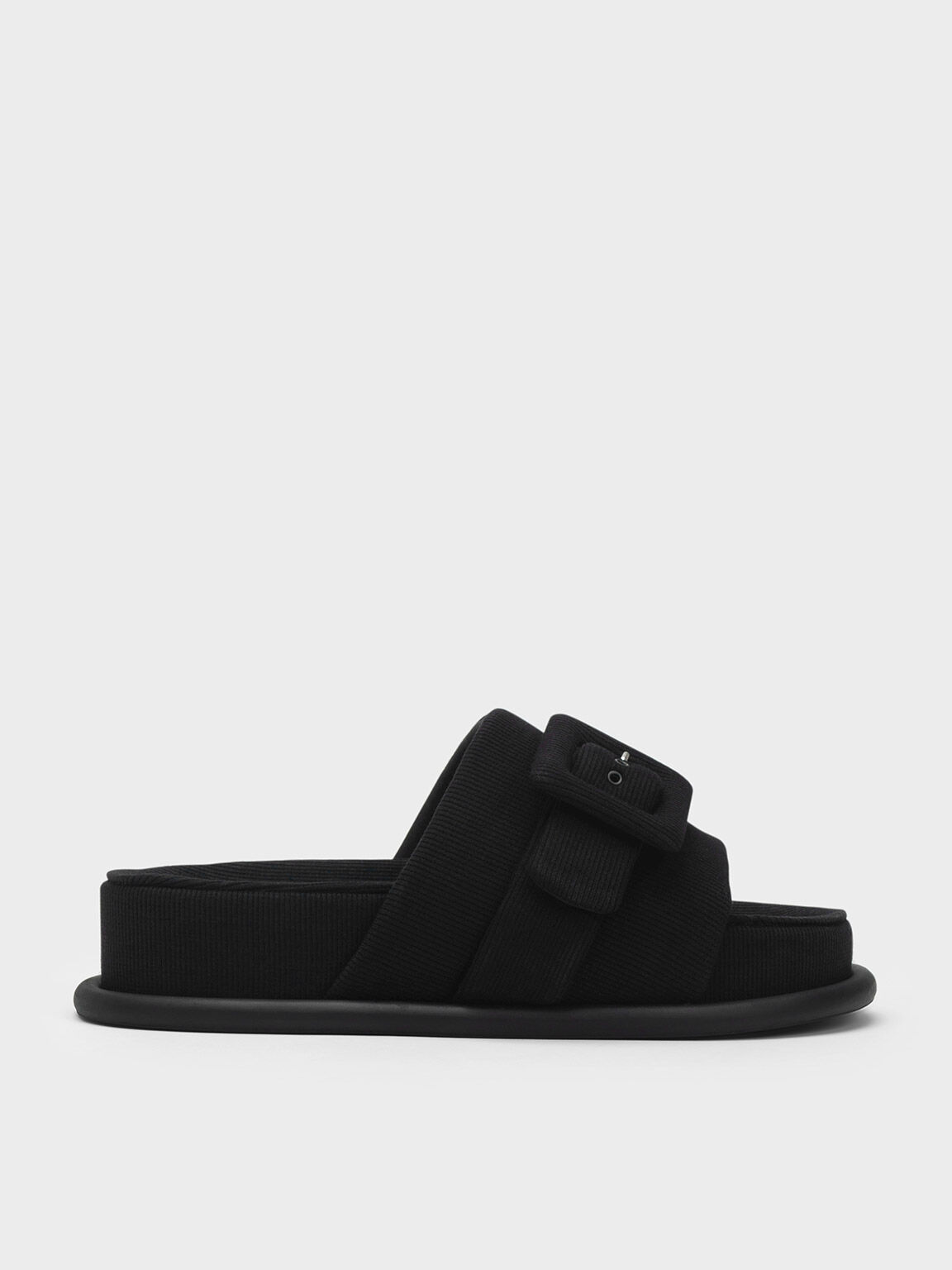 Sinead Woven Buckled Slide Sandals, Black, hi-res
