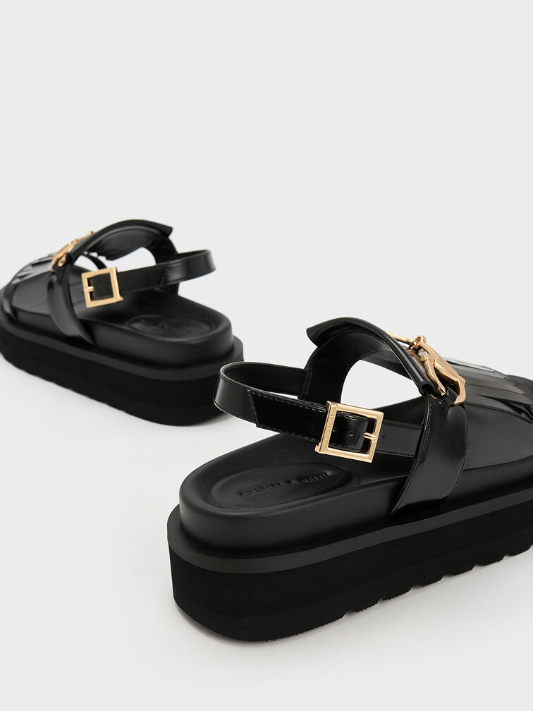 Horsebit & Fringe Platform Sandals, Black Box, hi-res