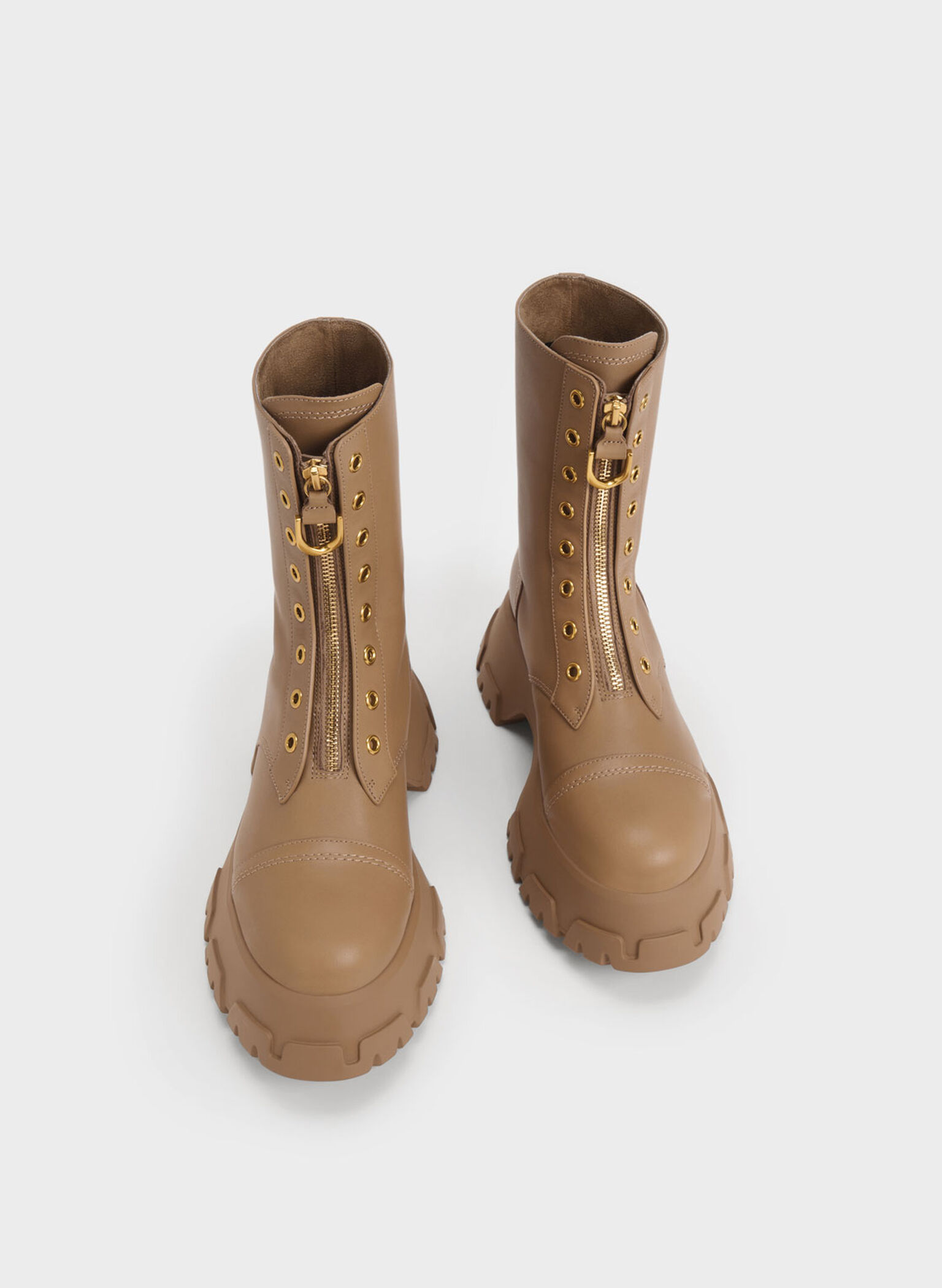 Gabine Front Zip Ankle Boots, Brown, hi-res