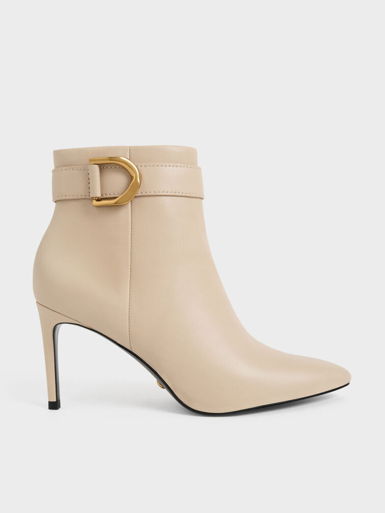 Gabine Leather Heeled Boots, Beige, hi-res