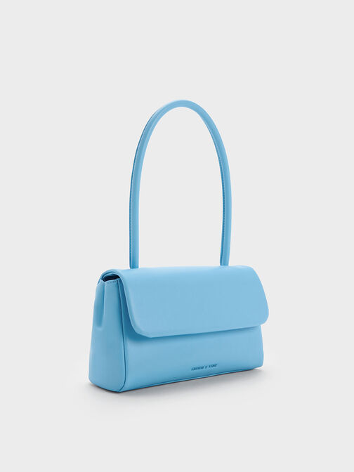 Curved Handle Shoulder Bag, Blue, hi-res