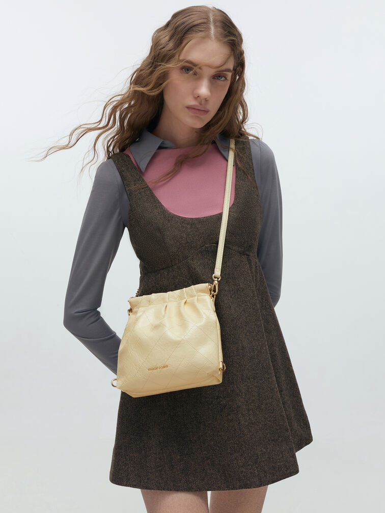 Duo 細鍊抓皺後背包, 奶油黃, hi-res