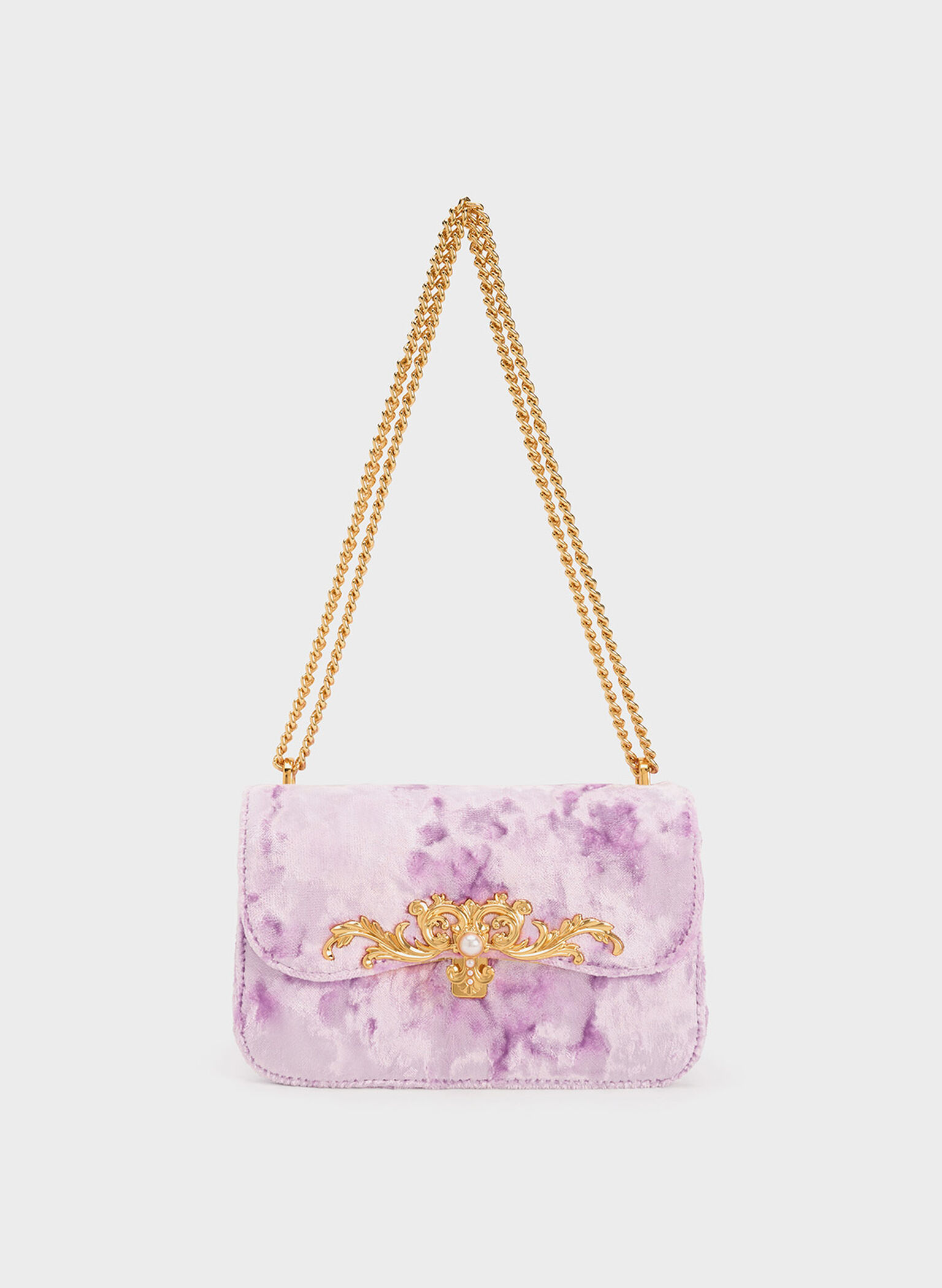 Lilac Merial Metallic Accent Velvet Crossbody Bag - CHARLES & KEITH US