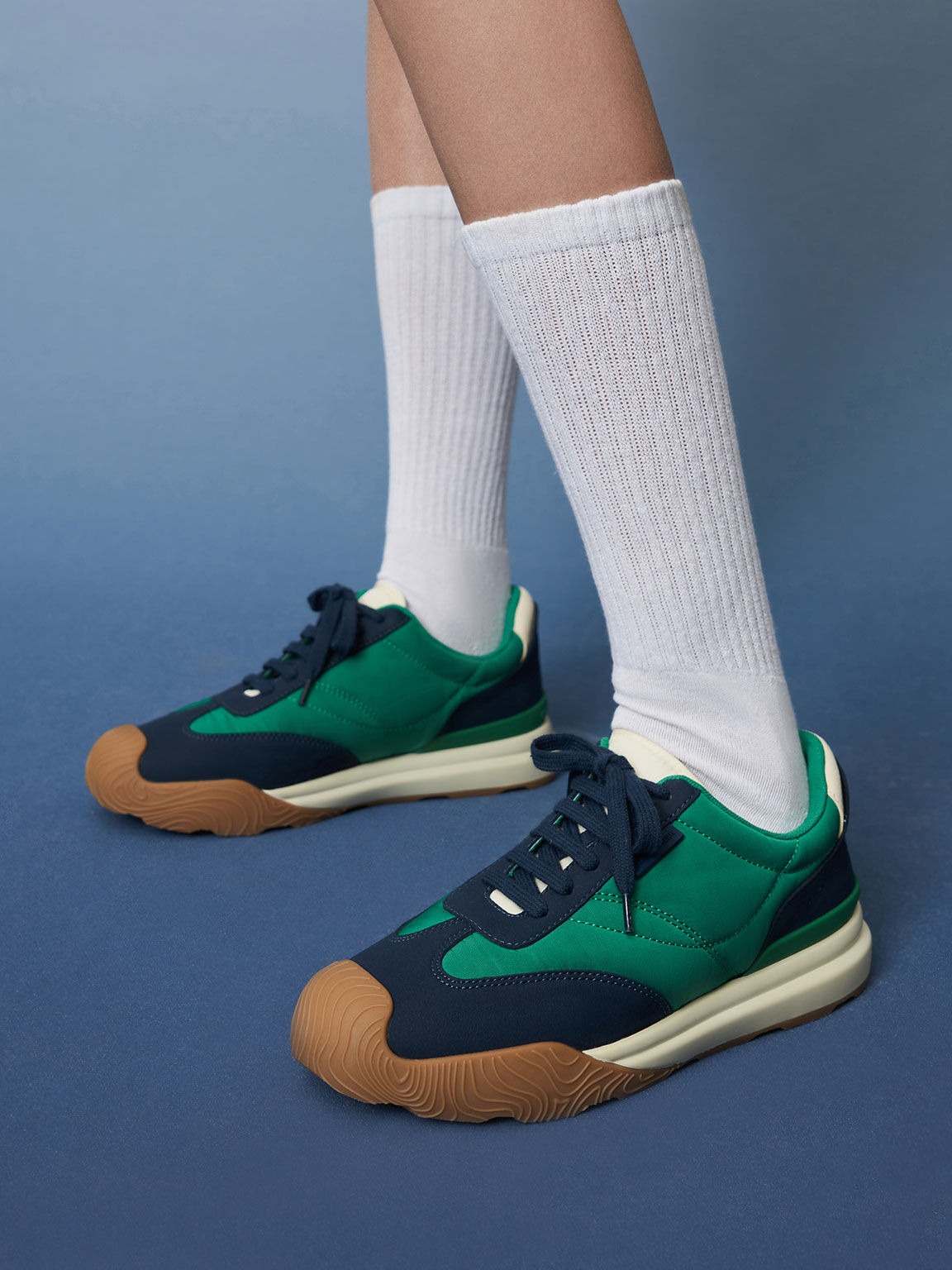 Microfibre & Nylon Low-Top Sneakers, Green, hi-res
