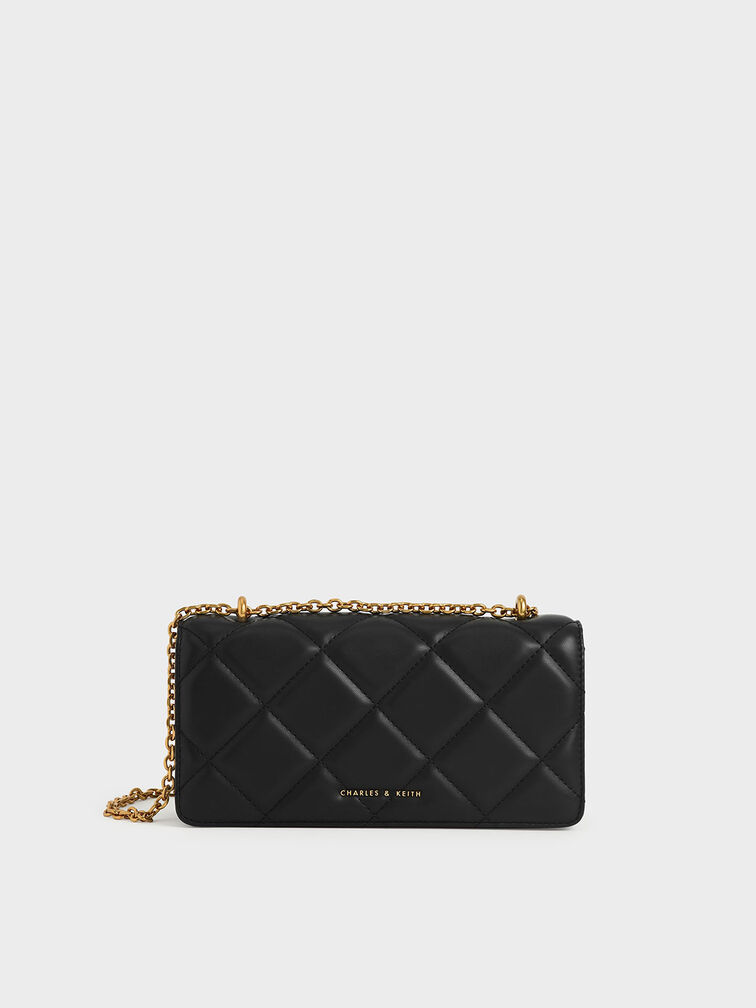Black Paffuto Chain Handle Quilted Long Wallet - CHARLES & KEITH