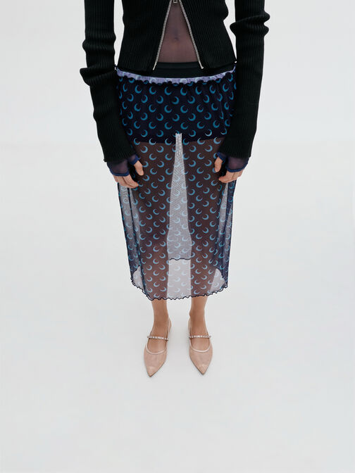 Lace & Satin Crystal Mary Jane Flats, Nude, hi-res