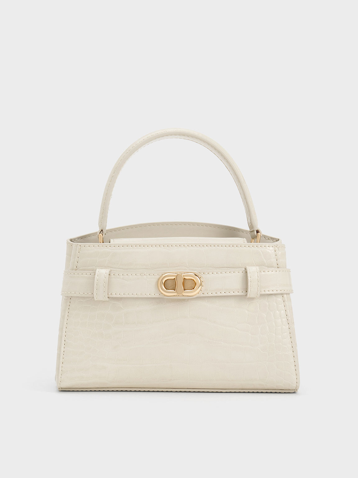 Aubrielle Croc Effect Top Handle Bag Ivory